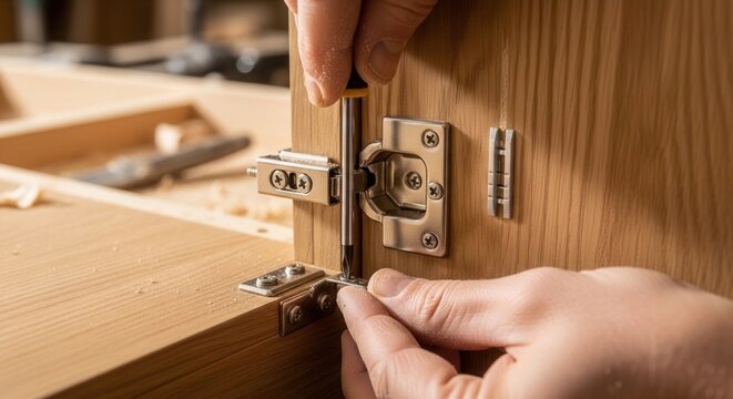 Crafting Cabinetry Precision Installation Of Cabinet Door Hinges With Screwdriver