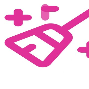 Minimalist broom icon performing a dynamic cleaning motion in this animated digital graphic design video, showcasing bright magenta strokes on a crisp white screen display layout.