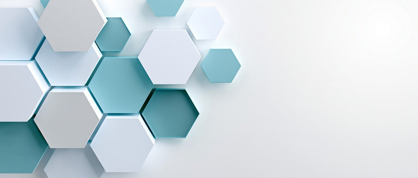 Blue and white honeycomb hexagons on clean background, with copy space