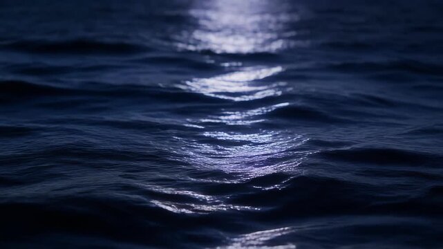 Dark ocean waves reflecting moonlight at night