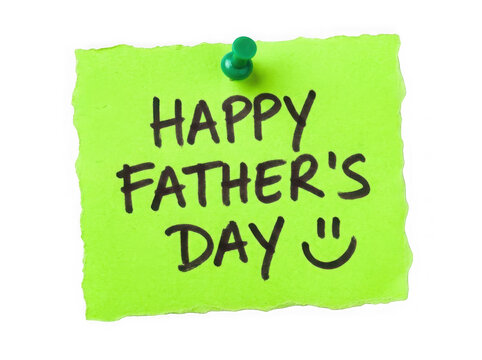Green sticky note with happy fathers day message and a small smiley face icon