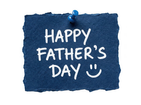 Happy fathers day message written on a dark blue sticky note with a push pin