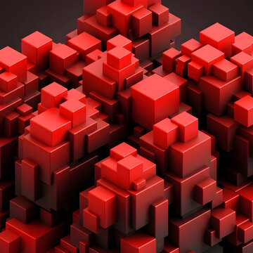 Abstract 3D red geometric cubes background with dynamic depth
