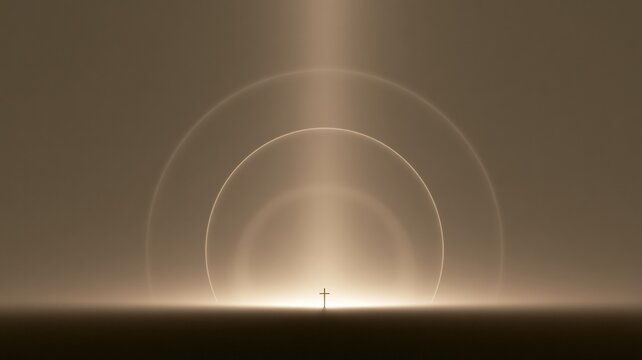 Minimalist Cross and Radiant Arcs Symbolizing Livestream Sermon, Modern Christian Visual for Church Slides