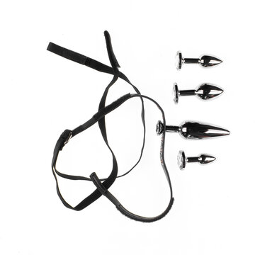Men's fetish accessories for pleasure isolated on white background