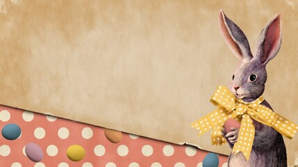 Fototapeta premium A charming Vintage Easter Bunny surrounded by Blue Eggs and a beautiful Floral Arrangement for the occasion
