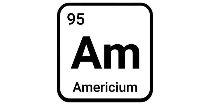 Americium chemical element symbol Am with atomic number 95 on periodic table icon.
