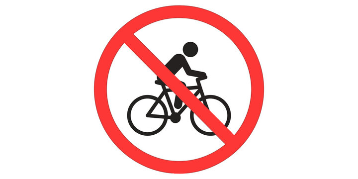 Red no cycling sign with bicyclist symbol, indicating prohibited bicycle activity in specific areas.