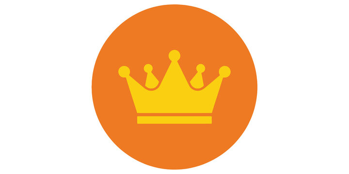Golden crown icon on orange circle for royalty or leadership symbol.