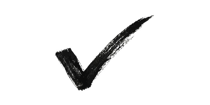 Rough textured hand drawn check mark symbol for approval and task completion validation.