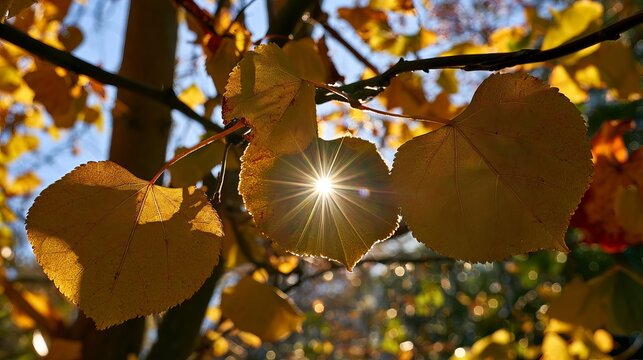 Sun burst brightened leaves with warm light.