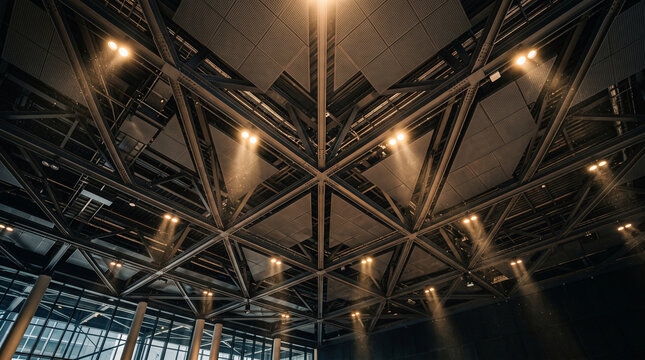 Low-Angle Conference Hall Architectural Truss Ceiling