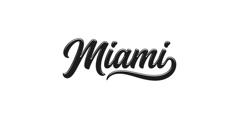 Miami city name in a stylish black cursive font for graphic design and branding. © Shan masih