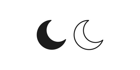 Minimalist crescent moon icons in solid and outlined styles for celestial night themed graphic design. © Shan masih