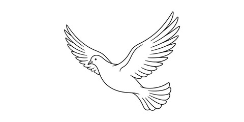 Fototapeta premium Flying dove outline illustration representing peace and freedom.