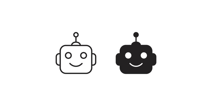Cute robot head icons with antennas for artificial intelligence and technology branding.