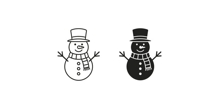 Two snowman icons, one outline and one filled for winter holiday celebrations.