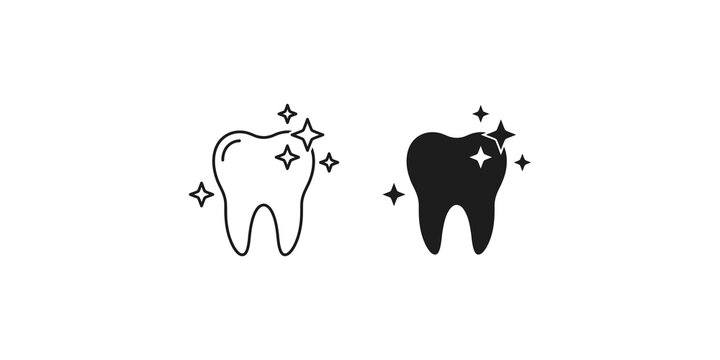 Clean white tooth icon with sparkles representing dental hygiene and professional teeth whitening.