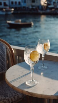 Enjoying Refreshing Lemonade Served in Elegant Glasses, While Overlooking Beautiful Scenic Coastal Views