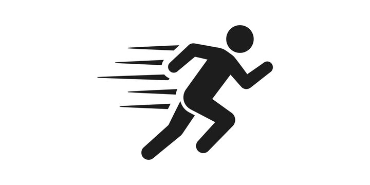 Person running fast with motion speed lines icon on transparent background for fitness and athletic performance.