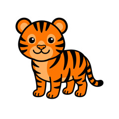 Fototapeta premium Cute cartoon tiger cub standing isolated on a white background vector illustration with predator wildlife illustration character friendly