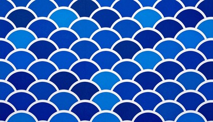 Obraz premium Traditional Japanese Seigaiha Wave Pattern Background with Repeating Blue Scales and White Arcs Emphasizing Rhythm, Continuity, and Cultural Symbolism