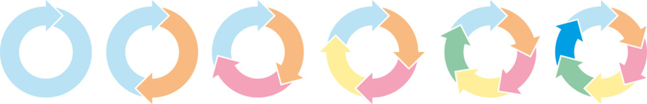 Pastel Circular Arrows PNG with Soft Multicolor Ring Symbols and Repeating Rotation Elements, Isolated on Transparent Background