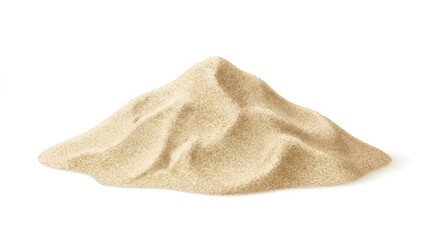 Fototapeta premium A pile of fine, light brown sand isolated on a clean white background