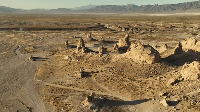Trona Pinnacles Sunset Aerial Shot of Rock Formation Rotate L California