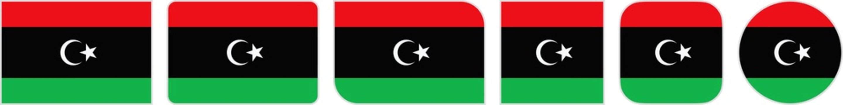 Libya flags clipart icon set in circle square rectangle rounded squircle and round diagonal corner shapes with border on transparent background