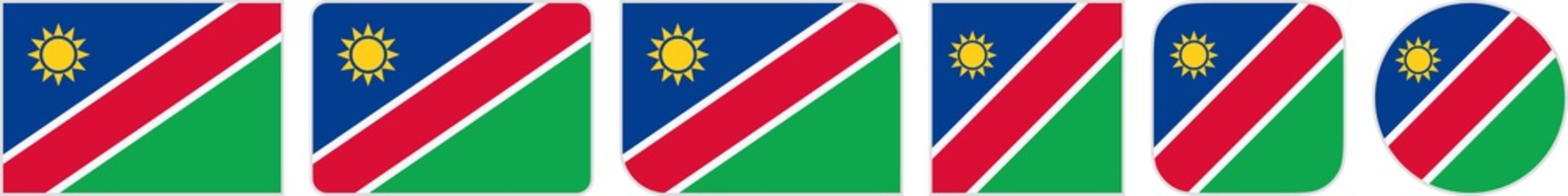Namibia flags clipart icon set in circle square rectangle rounded squircle and round diagonal corner shapes with border on transparent background