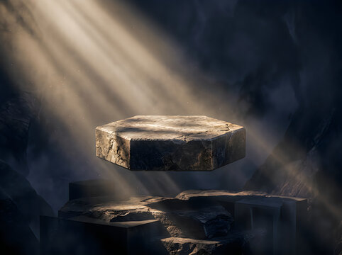 Floating grass block in dark mystical light