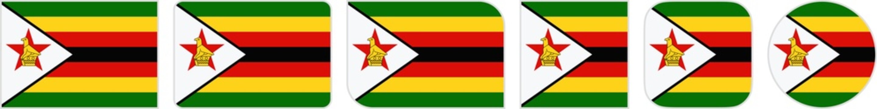 Zimbabwe flags clipart icon set in circle square rectangle rounded squircle and round diagonal corner shapes with border on transparent background
