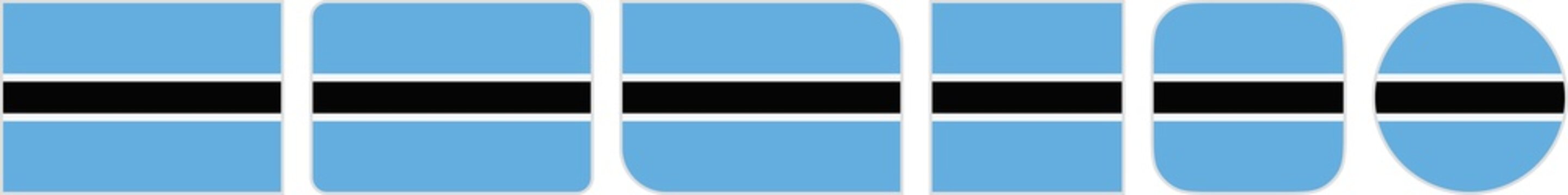 Botswana flags clipart icon set in circle square rectangle rounded squircle and round diagonal corner shapes with border on transparent background