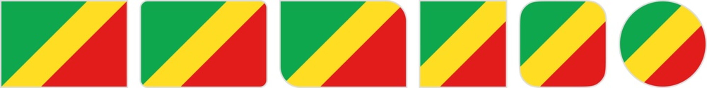 Congo flags clipart icon set in circle square rectangle rounded squircle and round diagonal corner shapes with border on transparent background