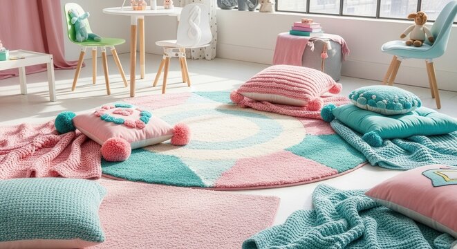 Cozy Children's Playroom Decor With Pastel Colors And Soft Furnishings