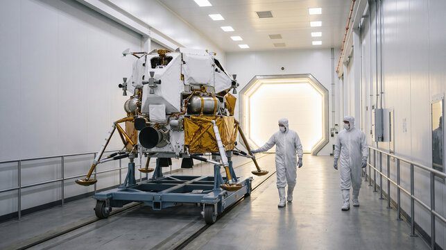 Commercial lunar lander moves through a clean transfer corridor for launch