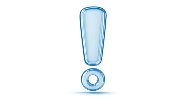 3D exclamation mark icon isolated on transparent background concept of punctuation Transparent Liquid Glass icon 3D rendering
