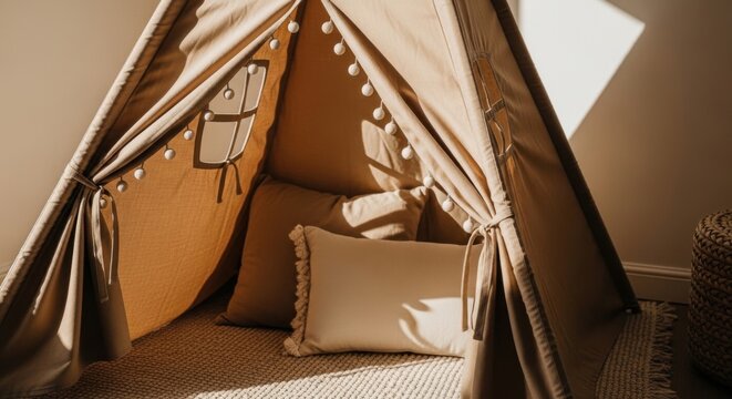 Cozy Childrens Play Tent Sanctuary With Soft Pillows And Natural Light