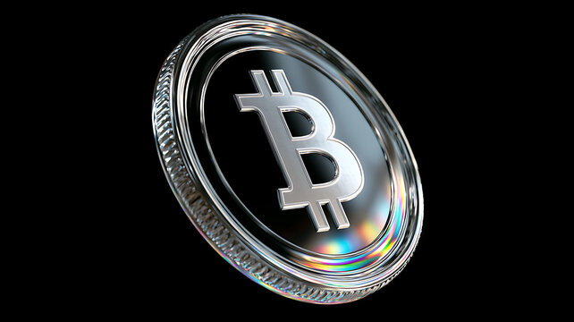 3d render of a shiny silver bitcoin coin on black background