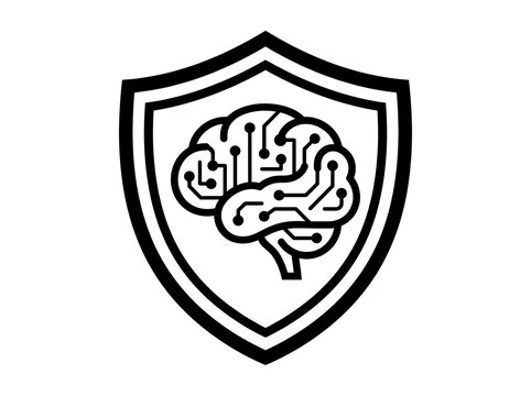 Shield with brain and circuit pattern icon