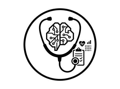 Medical stethoscope with brain circuit icon