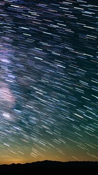 Vertical Shot Spinning Universe Star Trails June in West Sky Astrophotography Time Lapse in California USA