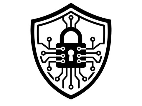 Cyber shield with circuit lock icon