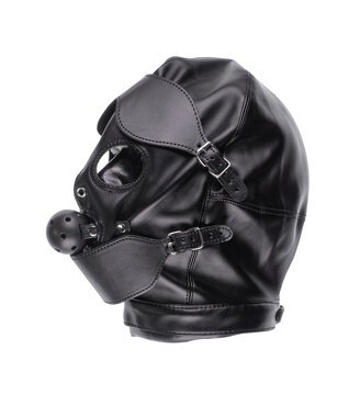 Black latex fetish mask isolated on white background