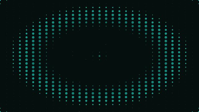 Pulsing cyan dot matrix pattern expanding and contracting in rhythmic motion on dark backdrop for digital media broadcast backgrounds and modern motion graphic design.