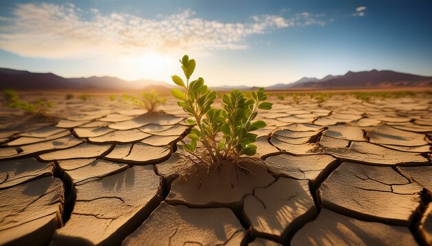 resilient desert vegetation growing cracked earth demonstrating hope strength ecological balance pictures