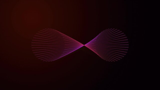 Abstract infinite loop motion graphic featuring glowing pink and blue linear curves rotating gracefully against dark backdrop for modern digital artistic backgrounds.
