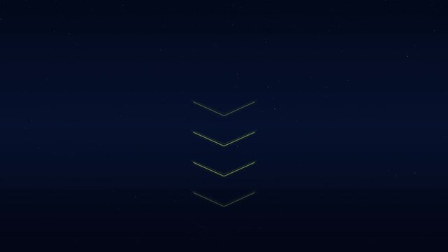 Neon yellow arrow pointers flashing downwards against dark starry night sky background with glowing light trails for digital motion graphics and UI navigation use.