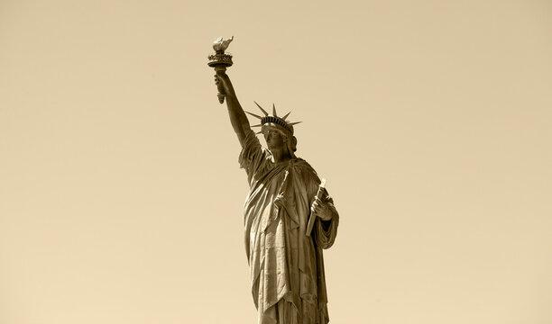 Simple view of the Statue of Liberty in New York City in sepia tone